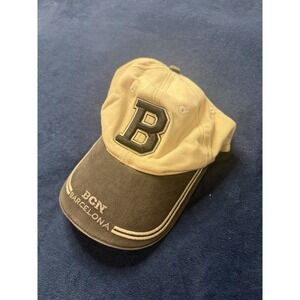 Vtg Barcelona BCN Hat Beige Grey Two Tone Baseball Cap Strapback Mens OSFM